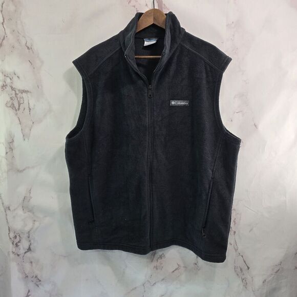 Columbia Vest Mens XXL Black Full Zip Fleece Jacket Mid Layer Steens Mountain - Picture 1 of 10